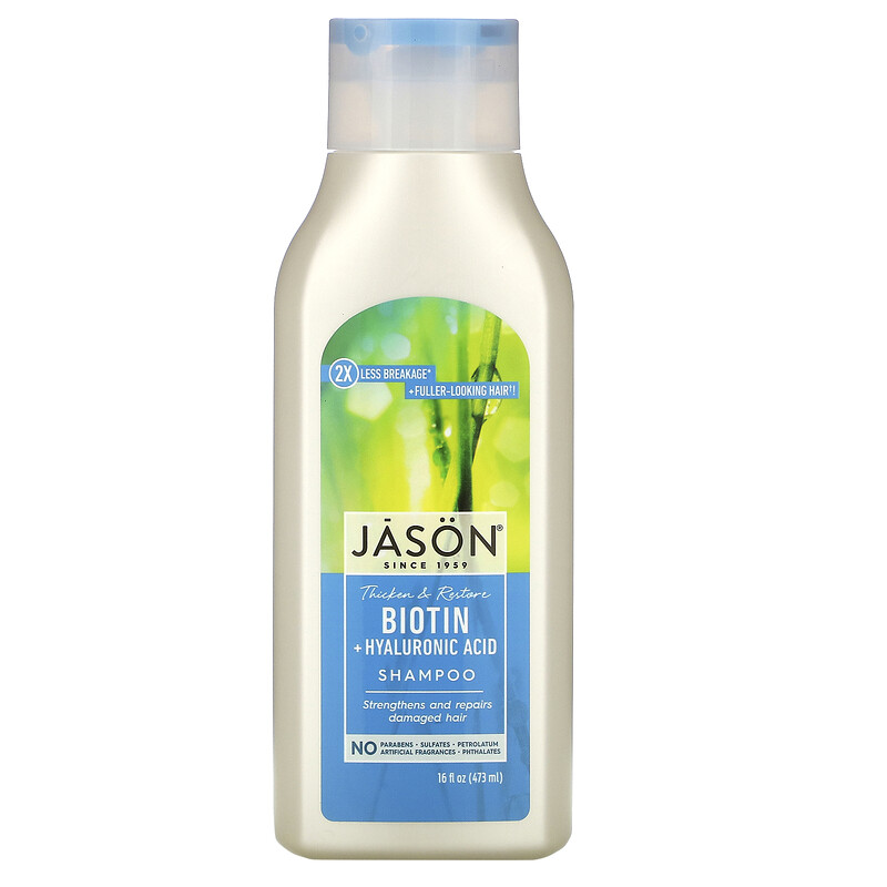 Jason Natural, Thicken & Restore Biotin + Hyaluronic Acid Shampoo, 16