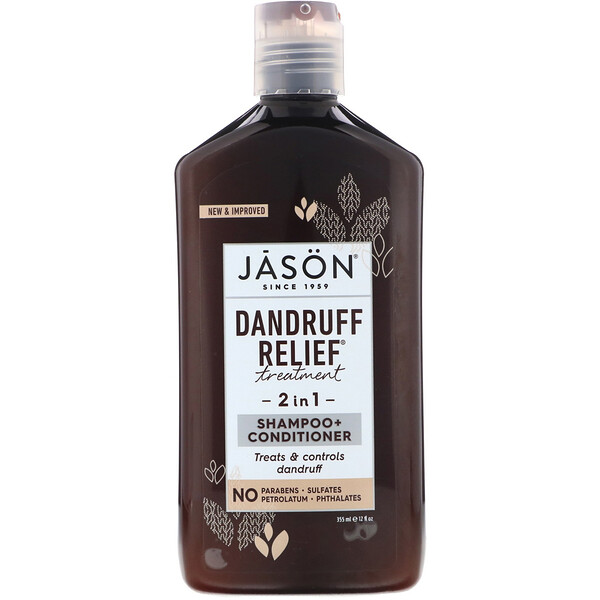 Jason Natural‏, טיפול נגד קשקשים Dandruff Relief‏, 2 ב-1, שמפו ומרכך, 355 מ“ל (12 אונקיות נוזל)