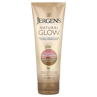 Jergens, 自然光澤，日常保濕乳，適合中等至深膚色，7.5 液量盎司（221 毫升）