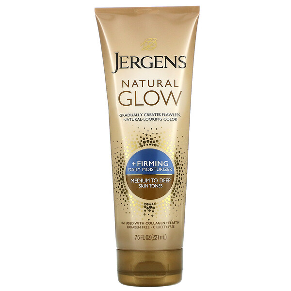Jergens‏, Natural Glow, Firming Daily Moisturizer, בינוני עד שחום, 221 מ"ל (7.5 אונקיות נוזליות)