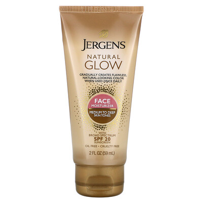 Купить Jergens Natural Glow, увлажняющее средство для лица, SPF 20, от средних до темных оттенков кожи, 59 мл (2 жидк. унции)