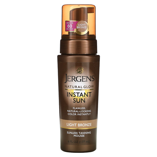 Jergens‏, זוהר טבעי, אינסטנט שמש, מוס שיזוף ללא שמש, ברונזה בהירה, 177 מ"ל (6 אונקיות נוזל)