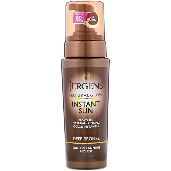 Jergens‏, Natural Glow, Instant Sun, מוס שיזוף ללא שמש, נחושת עמוקה, 177 מ"ל (6 אונקיות נוזליות)