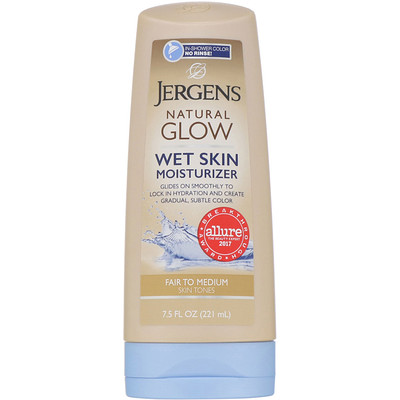 Jergens Увлажняющее средство Natural Glow для нанесения на влажную кожу, Wet Skin Moisturizer, оттенок Fair to Medium (221 мл)  - купить со скидкой