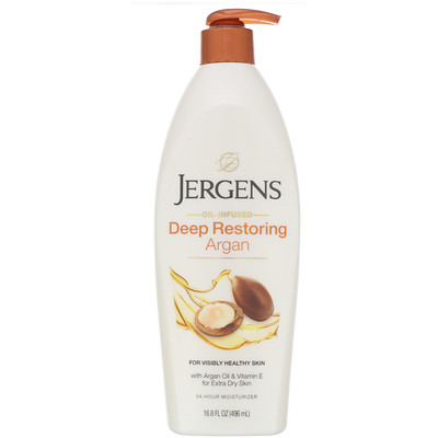 Купить Jergens Deep Restoring Argan Moisturizer, Oil-Infused, 16.8 fl oz (496 ml)