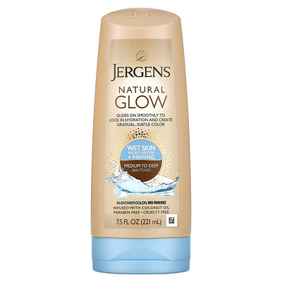 Jergens Увлажняющее средство Natural Glow для нанесения на влажную кожу, укрепляющее, оттенок Medium to Tan (221мл)