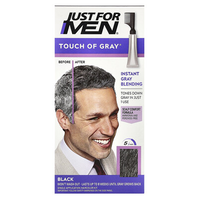 Just for Men, Touch of Grey®, T-55 Black, Kit de tinte para el cabello de una sola aplicación