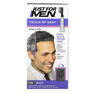 Just for Men, Touch of Gray, Colorante para el cabello con peine aplicador, Negro T-55, 40 g (1,4 oz)