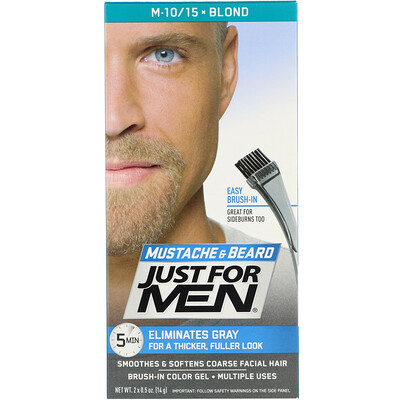 Just for Men Mustache & Beard, гель для окрашивания усов и бороды с кисточкой в комплекте, оттенок блонд M-10/15, 2 шт. по 14 г