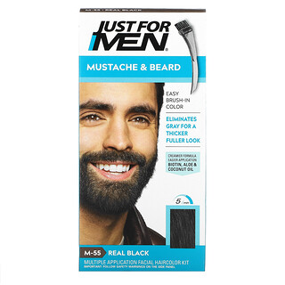 Just for Men, Colorante en gel con cepillo aplicador para la barba y el bigote, Negro auténtico M-55, 2 x 14 g (0,5 oz)