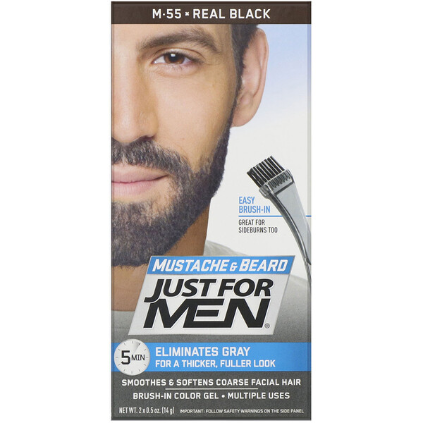 Just for Men‏, צבע ג'ל לסירוק לשפם וזקן, שחור M-55, שתי יחידות של 14 גרם (0.5 אונקיות) כל אחת
