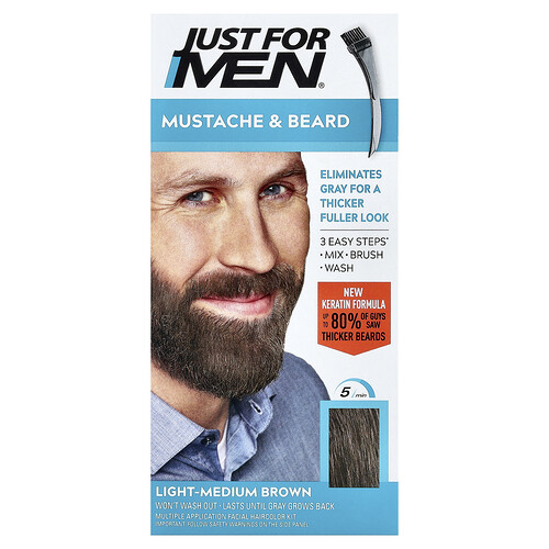 Just for Men, Mustache & Beard, Brush-In Color Gel, Farbgel zum Einpinseln, M-30 Hell-Mittelbraun, 1 Kit zur Mehrfachanwendung