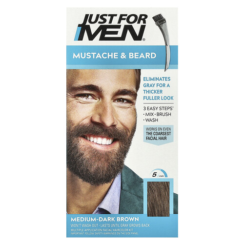 Just for Men, Mustache & Beard, Brush-In Color, M-40 Medium-Dark Brown, 1 Multiple Application Kit