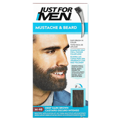 

Just for Men, Mustache & Beard, Brush-In Color Gel, Deep Dark Brown M-46, Multiple Application Kit