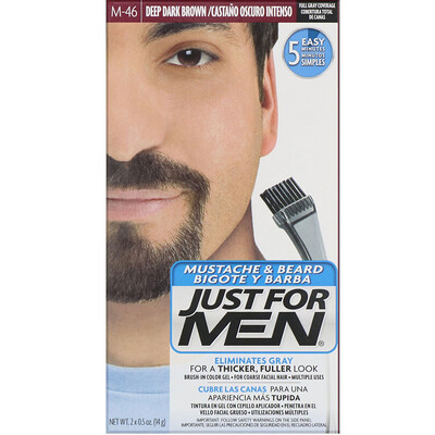 Just for Men Гель для окрашивания усов и бороды, кисточка в комплекте, глубокий темно-коричневый M-46, 2 шт. по 14 г