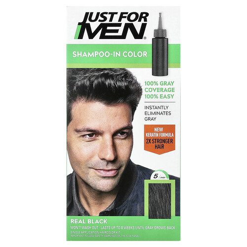 Just for Men, Shampoo-In-Color, Real Black H-55, Haar- und Farb-Set zur einmaligen Anwendung