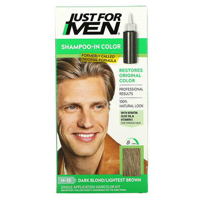 

Just for Men, Shampoo-In Color, Men's Hair Color, Dark Blond/Lightest Brown H-15, Single Application Haircolor Kit