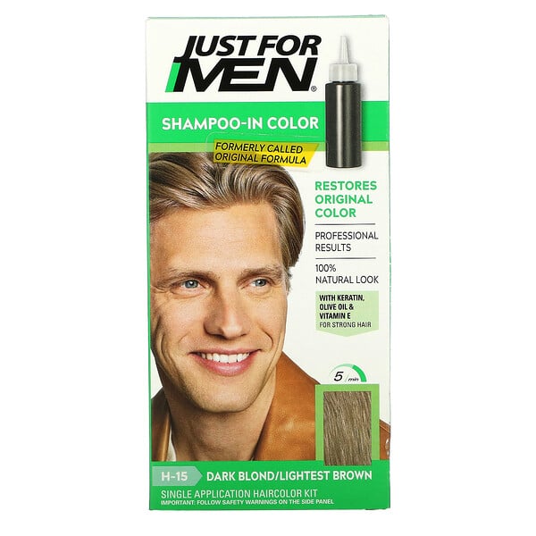 Just for Men, Shampoo-In Color, Men's Hair Color, Dark Blond/Lightest Brown H-15, Single Application Haircolor Kit