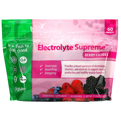 Jigsaw Health Electrolyte Supreme, Berry-Licious, 60 Packets, 11.4 oz (324 g)