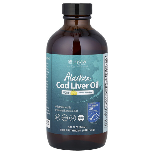 Jigsaw Health Alaskan Cod Liver Oil Liquid, Natural Lemon, 8.12 fl oz (240 ml)