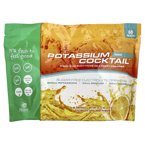 Jigsaw Health Potassium Cocktail™, Sugar-Free Electrolyte Drink Mix, Orange, 60 Packets, 5.25 g Each