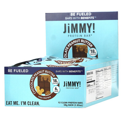 JiMMY! Be Fueled Bars With Benefits, шоколадно-арахисовая паста, 12 протеиновых батончиков, 58 г (2, 05)  - купить со скидкой