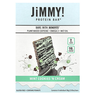 JiMMY!, Bars With Benefits™, Barre protéinée, Biscuits, menthe et crème, 4 barres, 58 g pièce