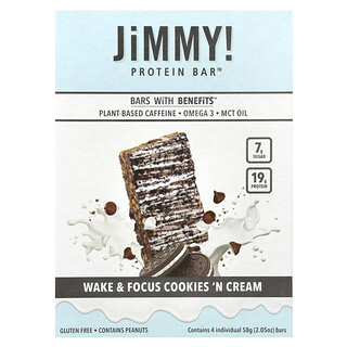 JiMMY!, Bars With Benefits™, Protein Bar, Cookies 'N Cream, 4 Bars, 2.05 oz (58 g) Each