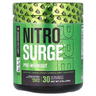 Jacked Factory, Nitro Surge, predtréningový doplnok, zelené jablko, 249 g