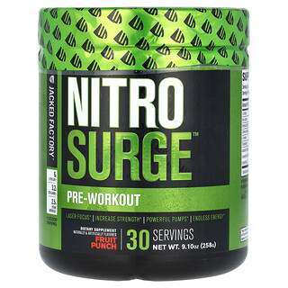 Jacked Factory, Nitro Surge, Preentrenamiento, Ponche de frutas`` 258 g (9,10 oz)