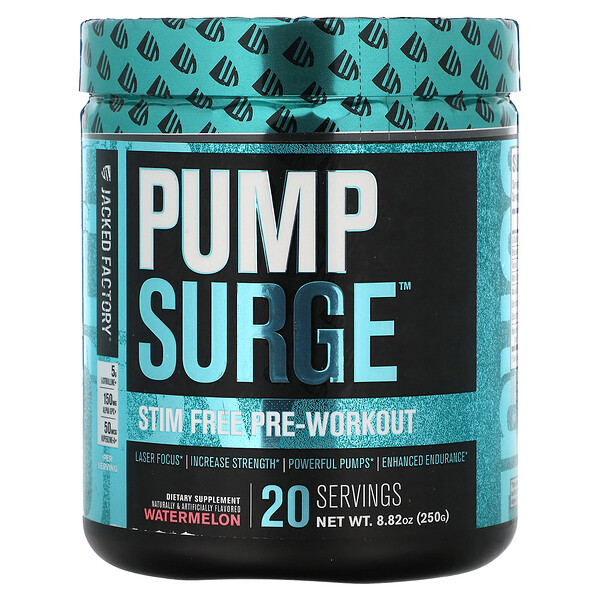 Jacked Factory, Pump Surge, Stim Free PreWorkout, Watermelon, 8.82 oz