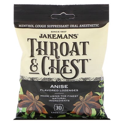 Jakemans Throat & Chest, Anise Flavored, 30 таблеток для рассасывания