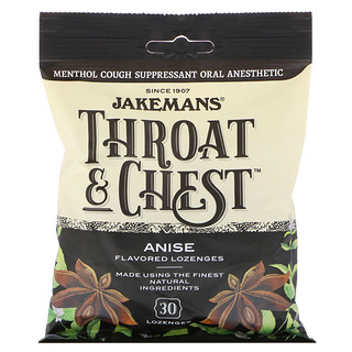 Jakemans, Throat&Chest（喉＆胸用）、アニス味、トローチ30粒