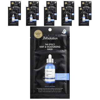 JM Solution, Mascarilla de belleza humectante y NMF The Effect, Negro, 10 mascarillas, 24 ml (0,81 oz. líq.) cada una