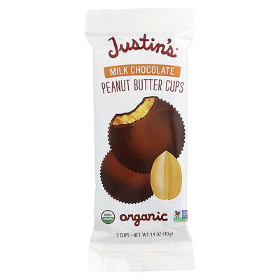 Product Image for Justin's Nut Butter, Organic Milk Chocolate Peanut Butter Cups, 2 Cups, 1.4 oz (40 g)