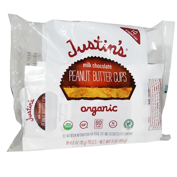 Justin's Nut Butter, Organic Peanut Butter Cups, Milk Chocolate, 10