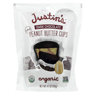 Justin's Nut Butter, Mini coupelles au beurre de cacahuète biologique, Chocolat noir, 133 g