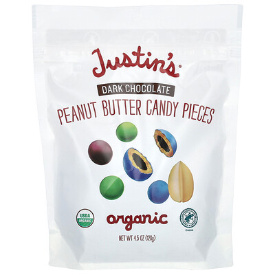 Justin's Nut Butter, Trozos de caramelos de mantequilla de maní orgánico, Chocolate negro, 128 g (4,5 oz)