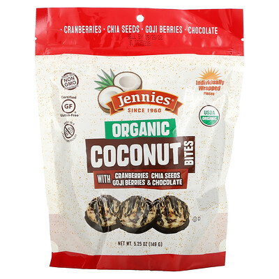 Купить Jennies Macaroons Organic Coconut Bites, with Cranberries, Chia Seeds, Goji Berries & Chocolate, 5.25 oz (149 g)