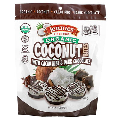 Купить Jennies Gluten Free Bakery Organic Coconut Bites, with Cacao Nubs & Dark Chocolate, 5.25 oz (149 g)