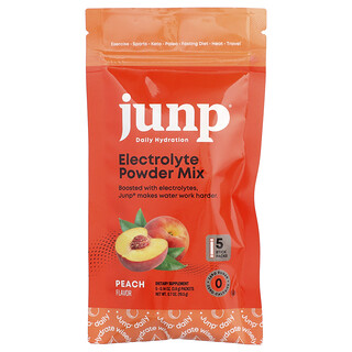 JUNP Hydration, Miscela di elettroliti in polvere, pesca, 5 bustine stick, 3,9 g ciascuna