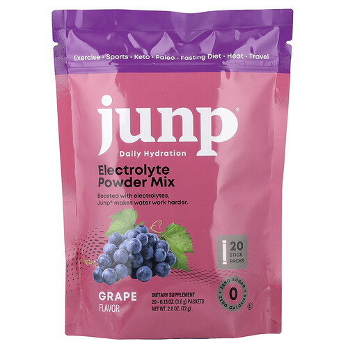 Junp Hydration Electrolyte Powder Mix, Grape, 20 Stick Packs, 0.13 oz (3.6 g) Each