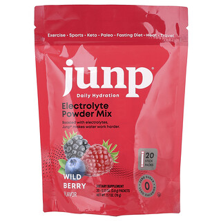 JUNP Hydration, Campuran Serbuk Elektrolit, Beri Liar, 20 Pek Batang, 0.13 oz (3.8 g) Setiap satu