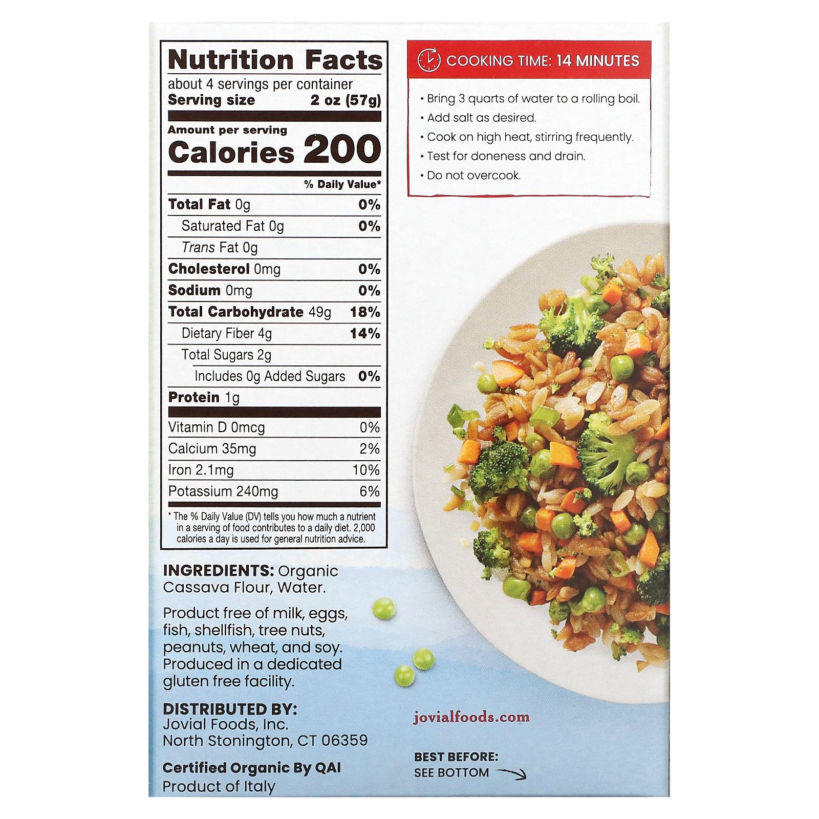 Jovial, Organic Grain Free Pasta, Cassava Orzo, 8 oz (227 g)