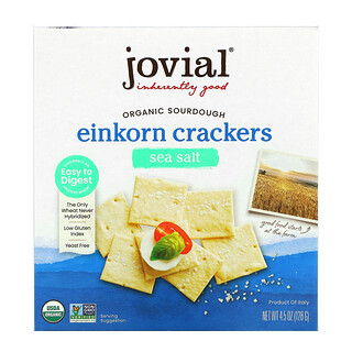 Jovial, Органические бездрожжевые крекеры с морской солью из пшеницы однозернянки, 4,5 унц. (128 г)