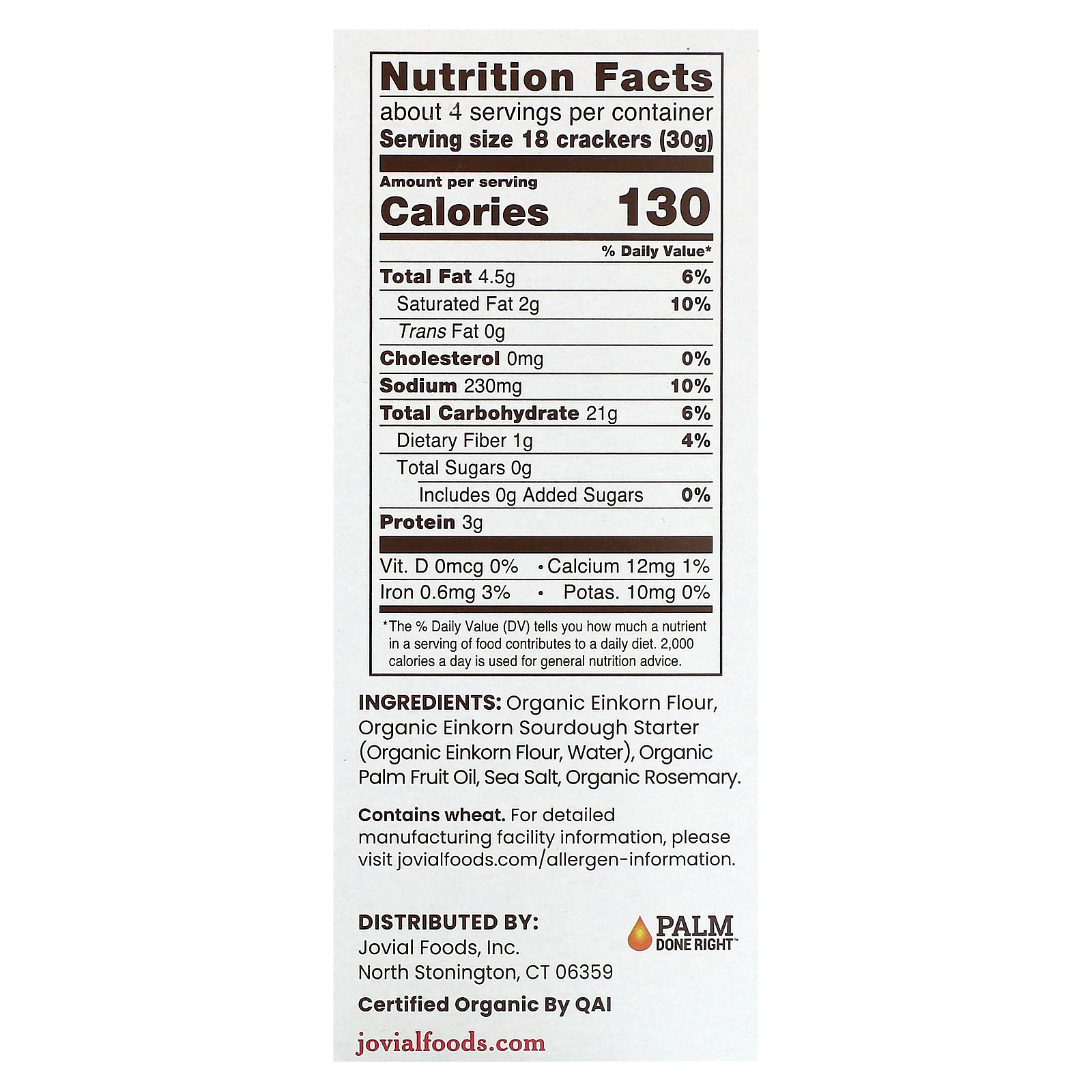 Jovial, Organic Sourdough Einkorn Crackers, Rosemary, 4.5 oz (128 g)