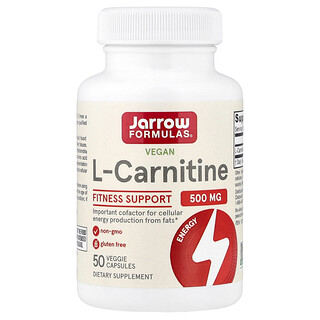 Jarrow Formulas, веганский L-карнитин, 500 мг, 50 растительных капсул