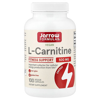 Jarrow Formulas, Veganskt L-karnitin, 500 mg, 100 vegetariska kapslar