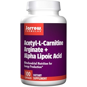 Купить Jarrow Formulas, Ацетил-L-карнитин аргинат + Альфа-липоевая кислота, 100 капсул  на IHerb