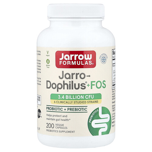 Jarrow Formulas, Vegan Jarro-Dophilus® Plus FOS, 200 taimekapslit
